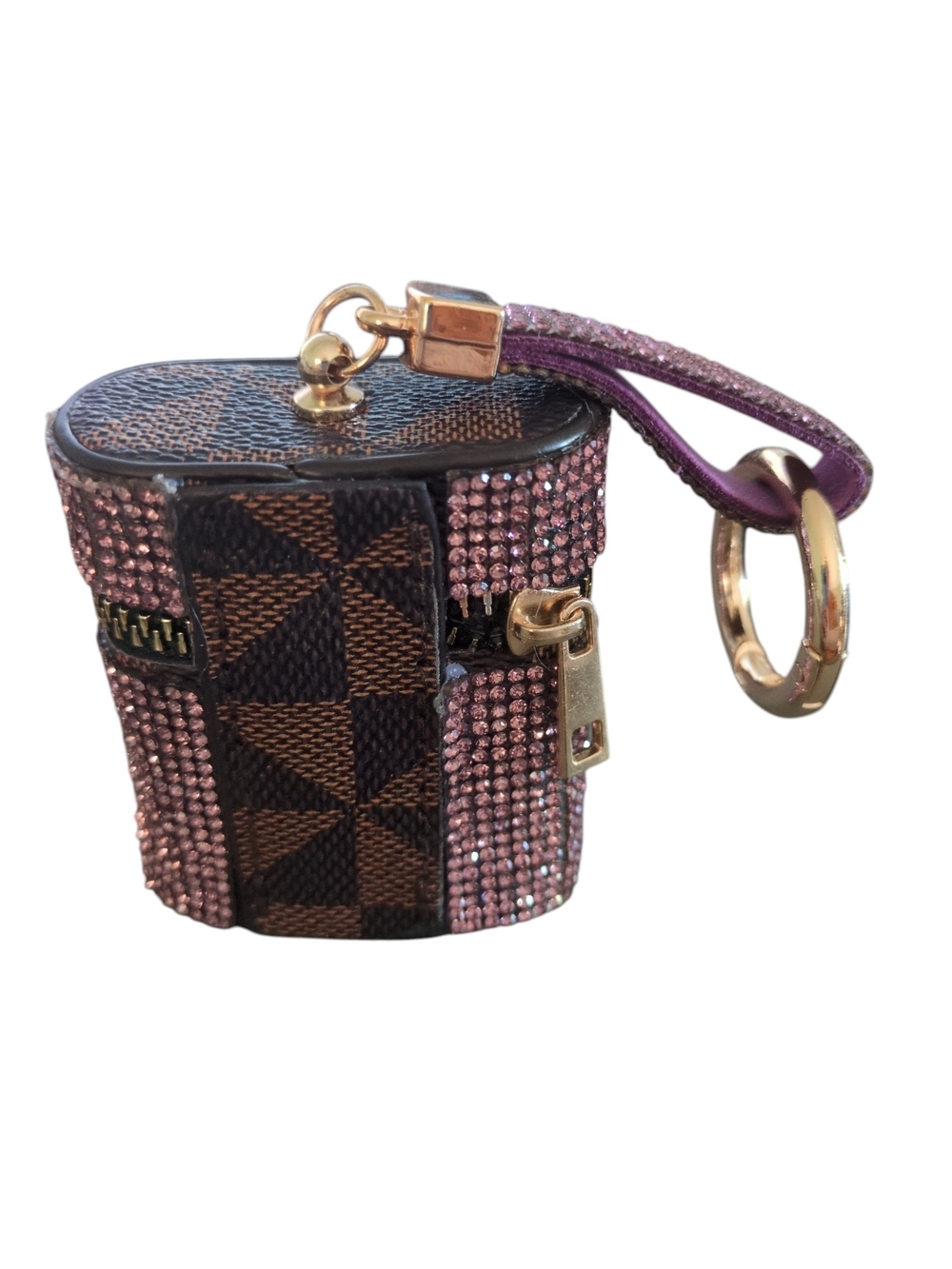 Pink Crystal Embellished Checker Keychain Pouch